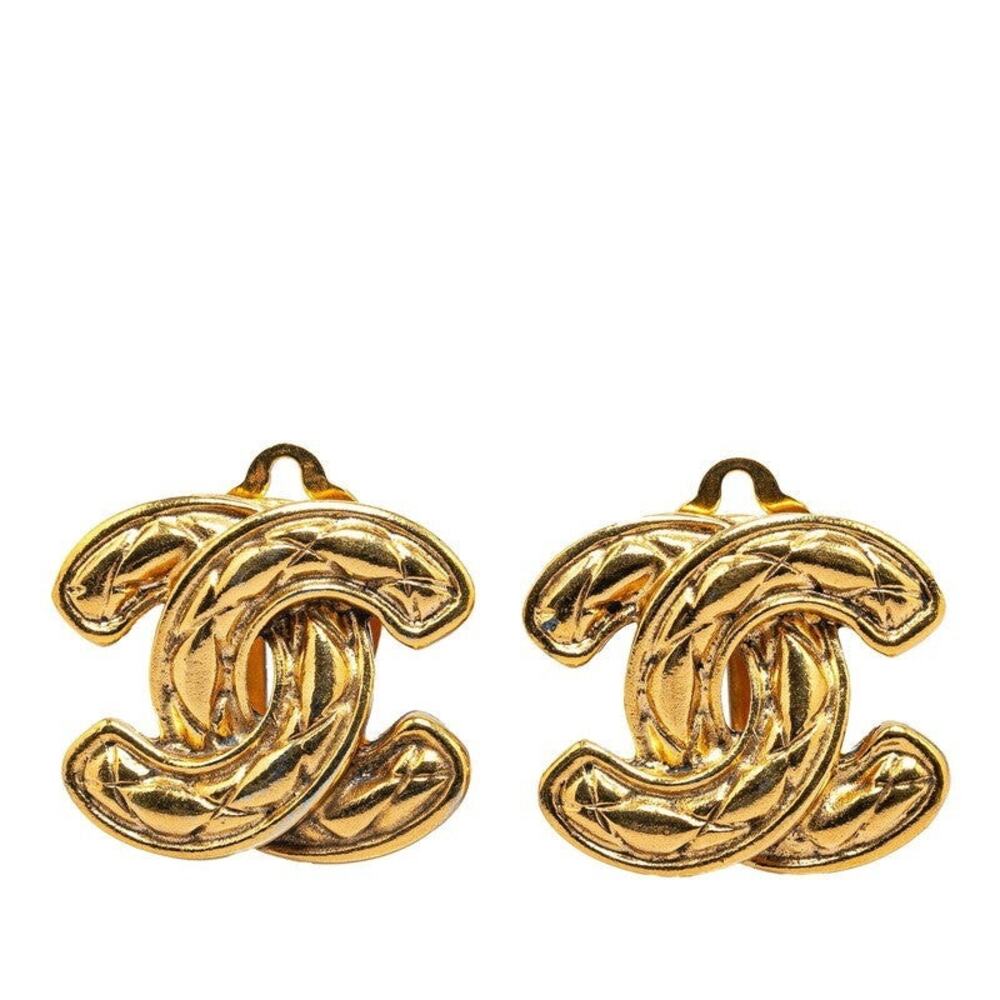 Chanel Matelasse CC Logo Gold Plated Earrings